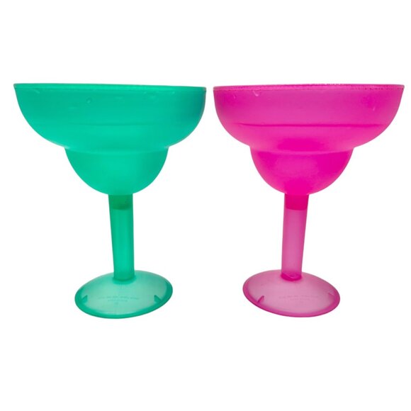 Frozen Liquid Margarita Glasses Set Of 2 13.5 Oz Pink and Green Freeze First - Picture 1 of 6